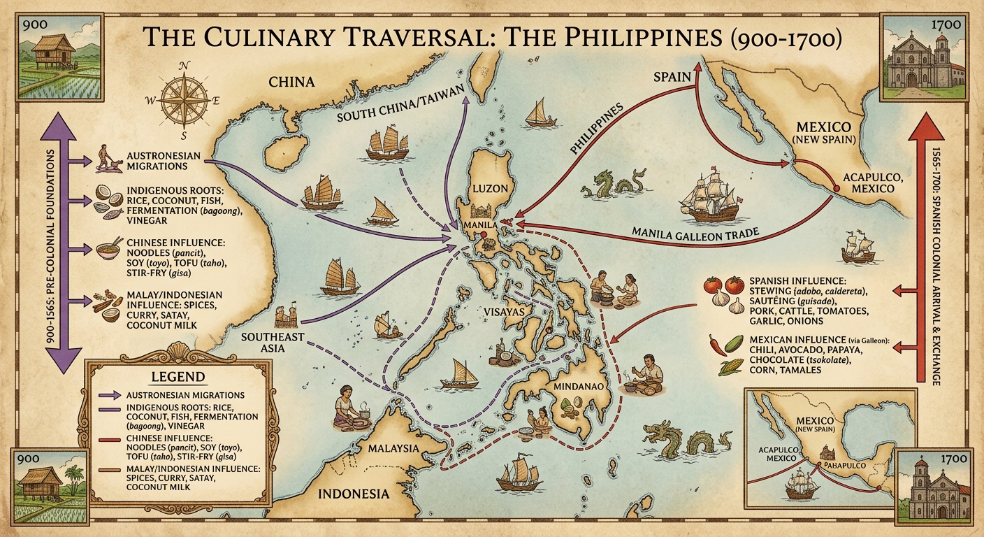 A traversal map of culinary nodes in the modern-day Philippine archipelago 900-1700